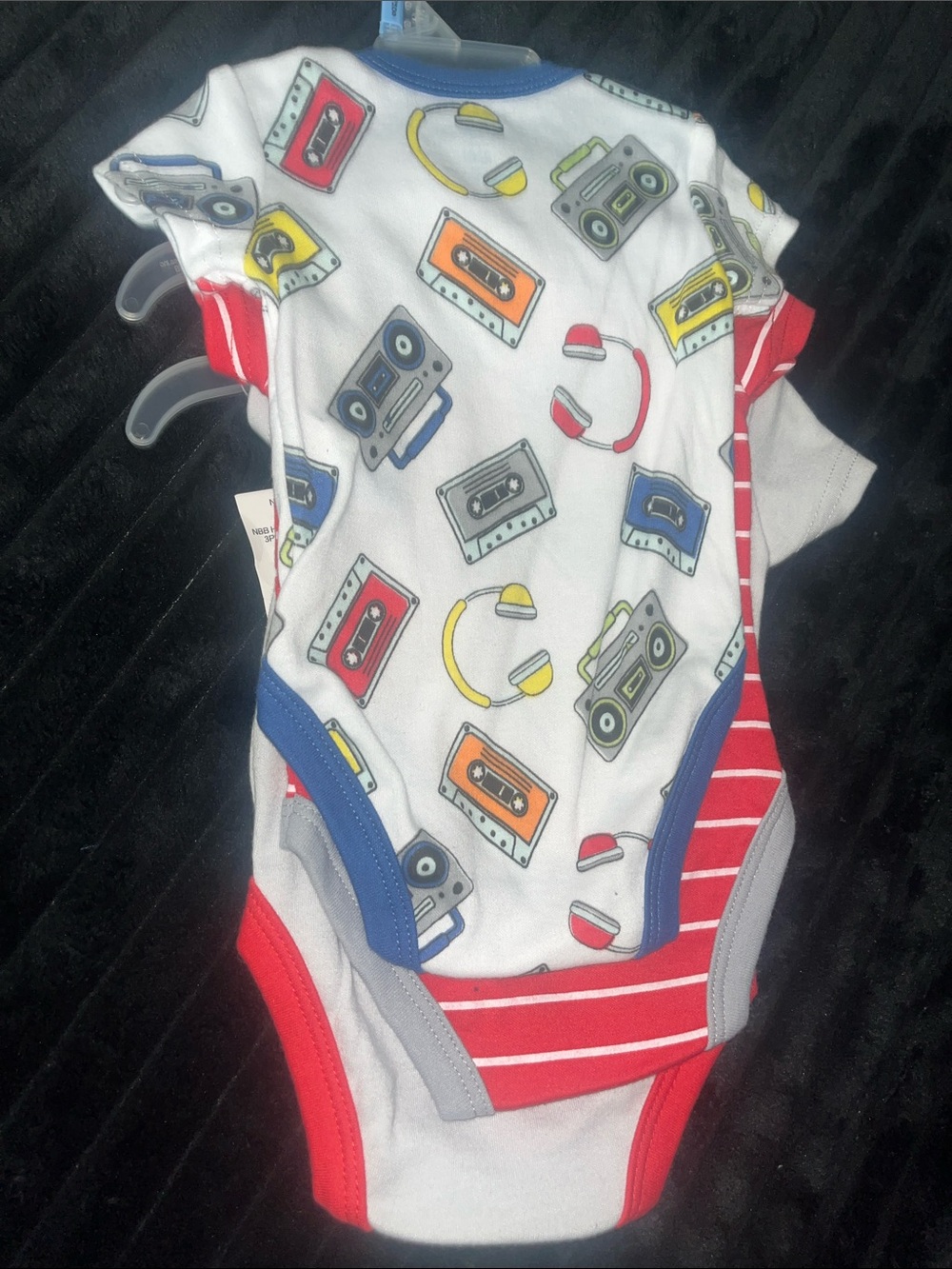 Retro Cassette & Headphone Baby Bodysuit - White/Red